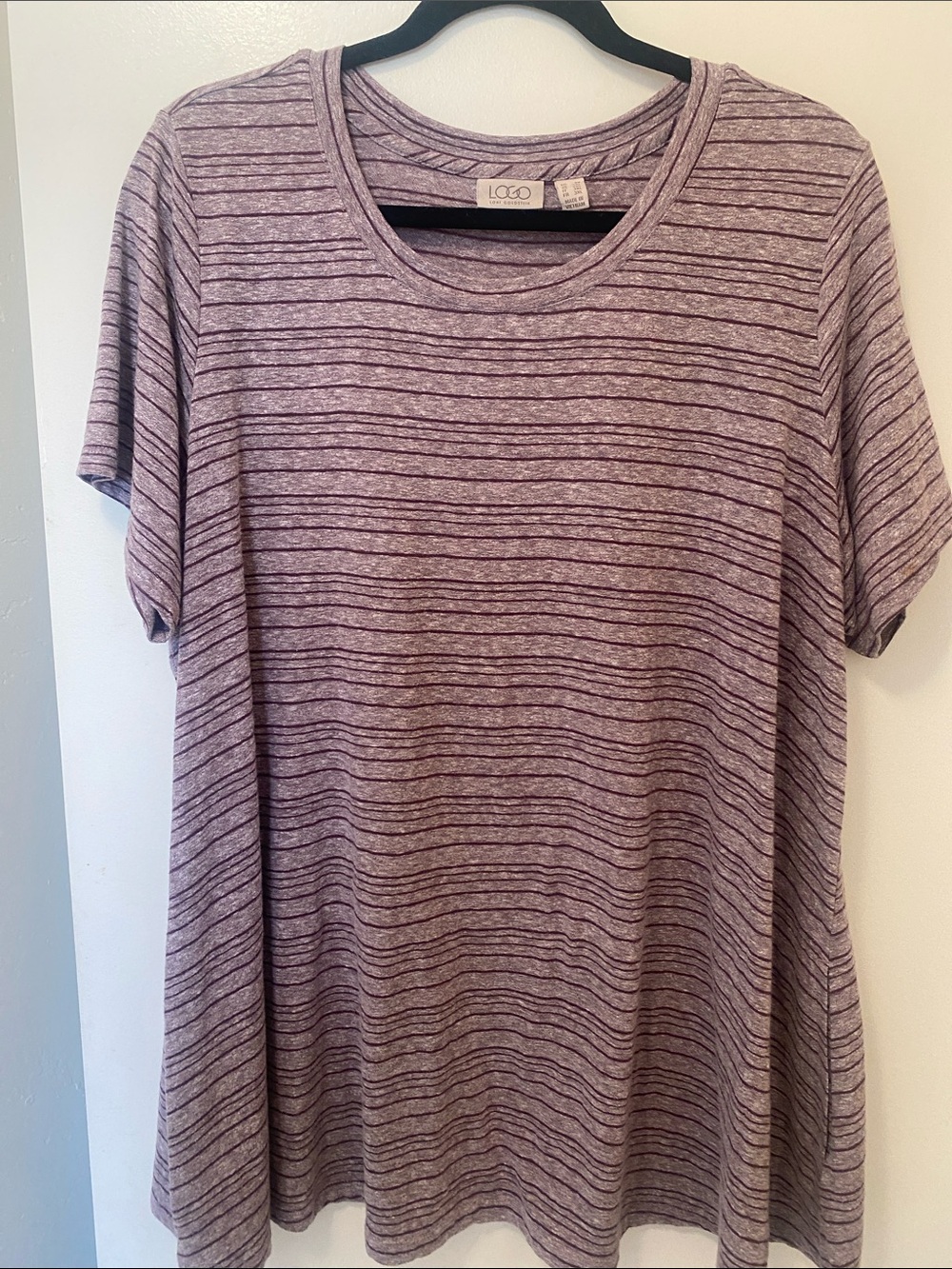LOGO by Lori Goldstein Purple striped Short Sleeve Top 2 X